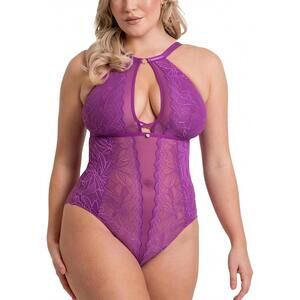 NEW SCANTILLY opulence stretch lace bodysuit in mystic purple